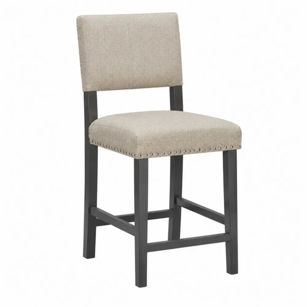 Barstuhl mit Rückenlehne Polstersitz 47 x 53 x 107 cm Polyestergewebe Kautschukholz rechteckig beige dunkelgrau silberfarben