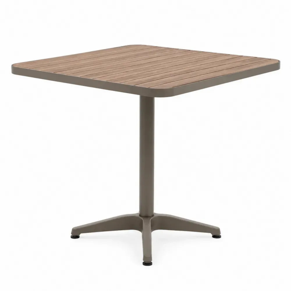 Quadratischer Gartentisch Esstisch Akazienholz Aluminium Taupe Natur Schwarz 90 x 90 x 75 cm