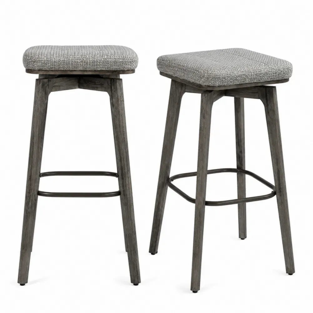 Barhocker 2er Set 45 x 45 x 72 cm Polyestergewebe Kautschukholz quadratisch grau schwarz