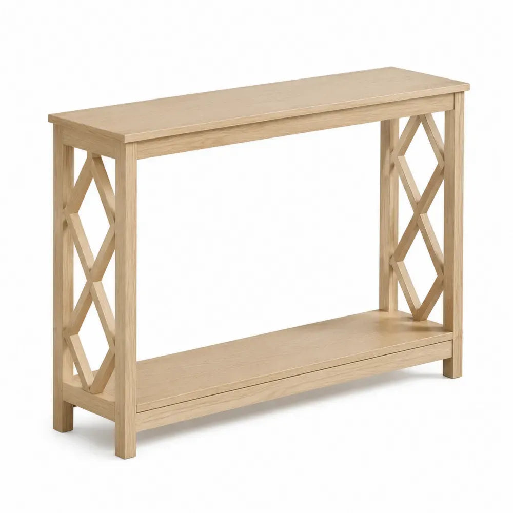 Konsolentisch mit Ablageboden 120 x 35 x 80 cm MDF Eichenfurnier Kautschukholz rechteckig natur hellbraun