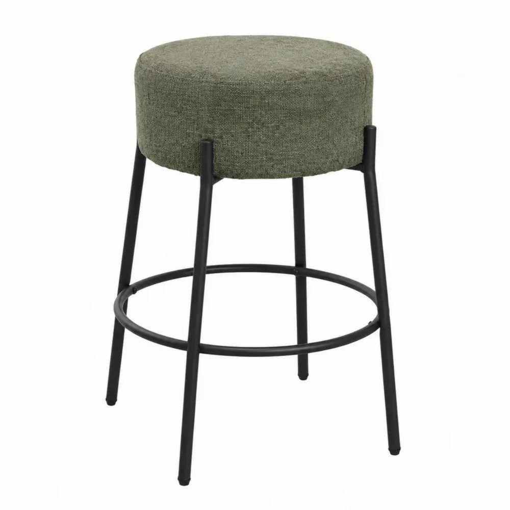 Barhocker ohne Rückenlehne mit rundem Polstersitz Polyestergewebe Stahl Olivgrün Schwarz 45 x 45 x 67 cm
