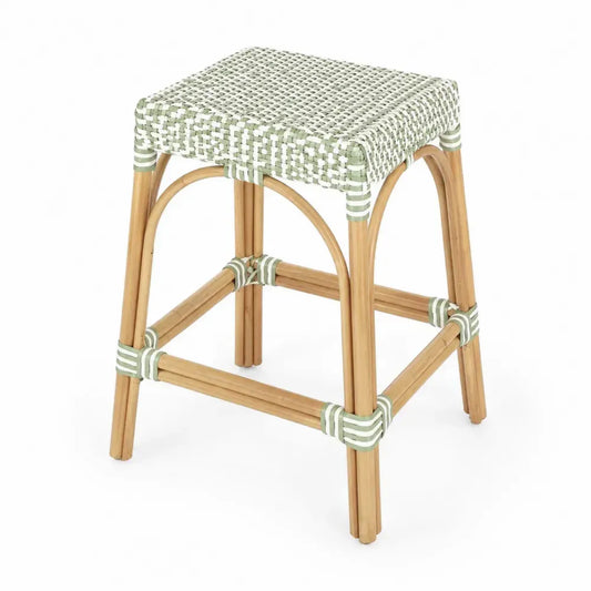 Barhocker mit geflochtener Sitzfläche 40 x 40 x 65 cm Rattanrohr PE Rattan quadratisch natur hellgrün weiß