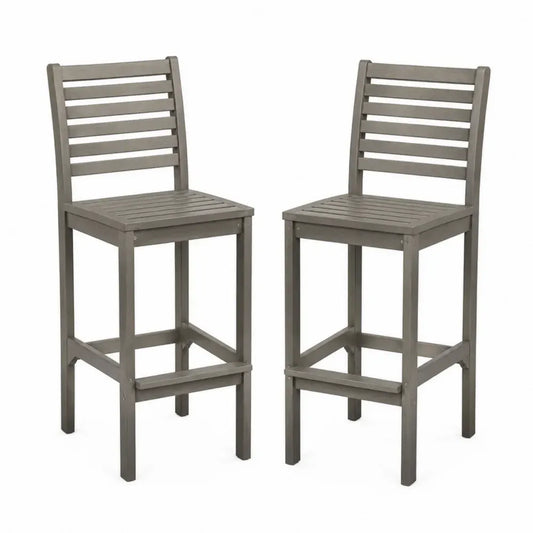 2er Set Barstühle mit Rückenlehne 45 x 51 x 110 cm massives Akazienholz Lattenstruktur graubraun