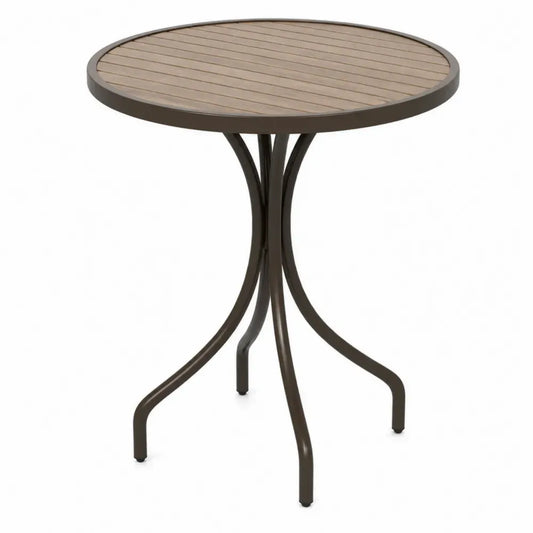 Runder Gartentisch Esstisch mit Akazienholzplatte pulverbeschichtetem Stahlgestell Naturbraun Dunkelbraun Schwarz Ø 80 x 75 cm