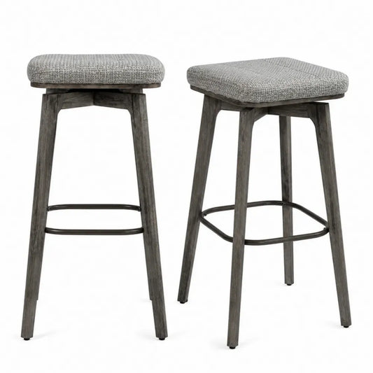 Barhocker 2er Set 45 x 45 x 72 cm Polyestergewebe Kautschukholz quadratisch grau schwarz
