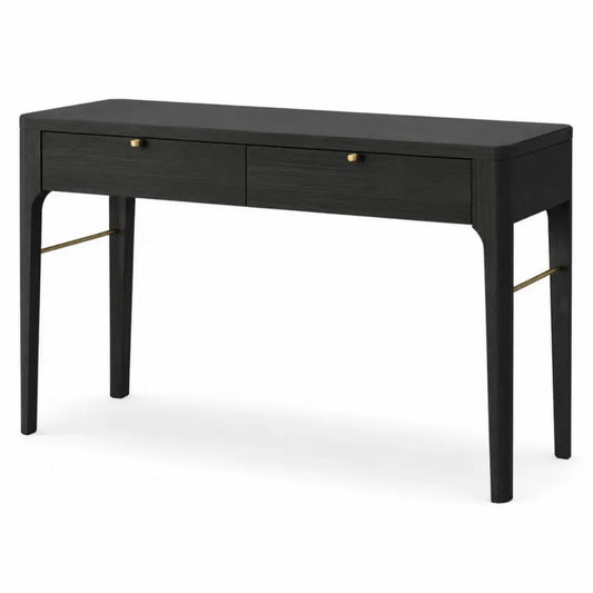 Konsolentisch mit 2 Schubladen 120 x 38 x 80 cm MDF Eschenfurnier Stahl rechteckig schwarz goldfarben