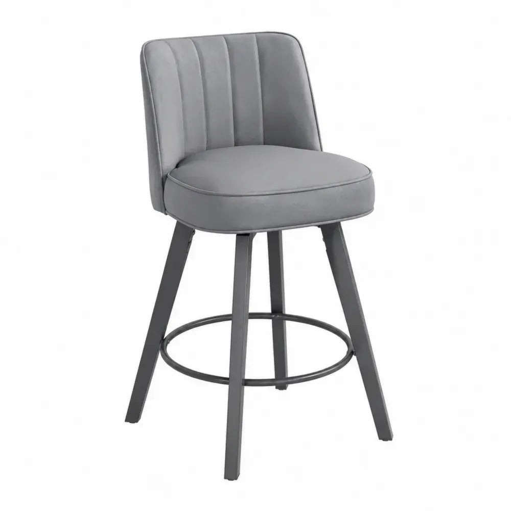 Barstuhl mit Rückenlehne Drehfunktion 50 x 53 x 103 cm Polyester-Veloursstoff Stahl abgerundet grau dunkelgrau