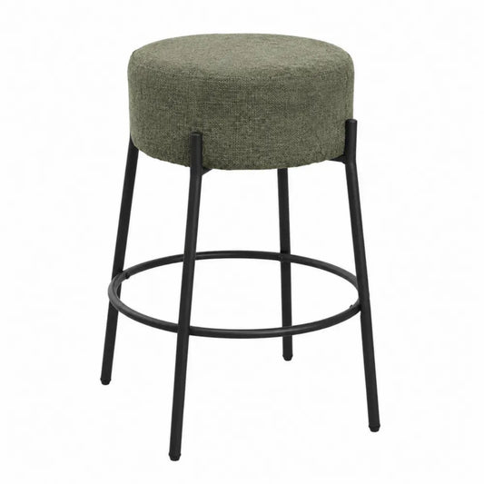 Barhocker ohne Rückenlehne mit rundem Polstersitz Polyestergewebe Stahl Olivgrün Schwarz 45 x 45 x 67 cm